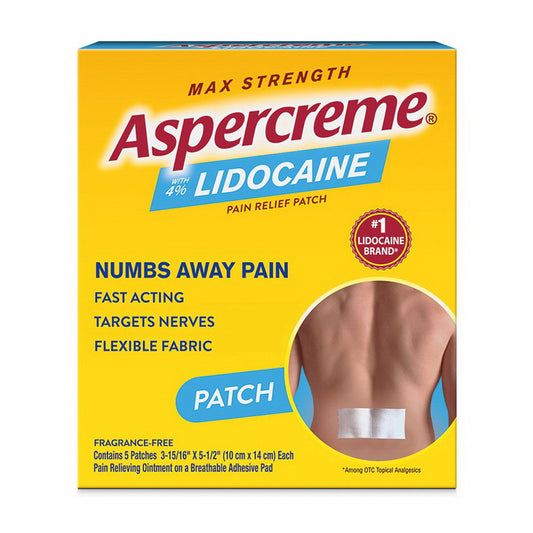 Aspercreme 4% Lidocaine Max Strength Odor Free Pain Relief Patch, 5 Ea