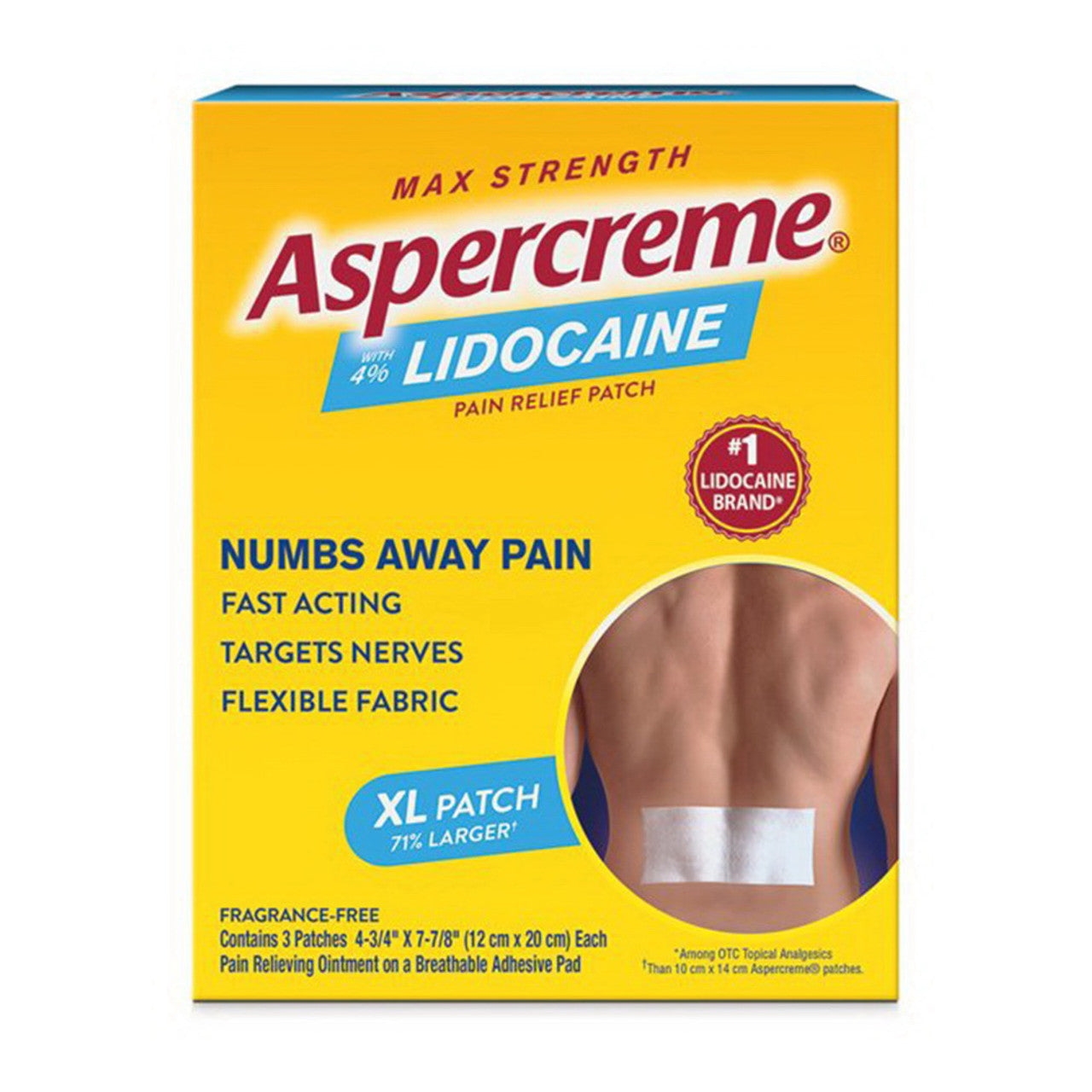 Aspercreme Odor-Free Max Strength Lidocaine Patch XL 71% Larger, 3 Ea