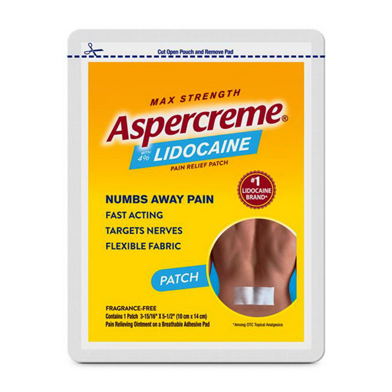 Aspercreme Odor Free Max Strength Lidocaine Patch, Numbs Away Pain, 1 Ea