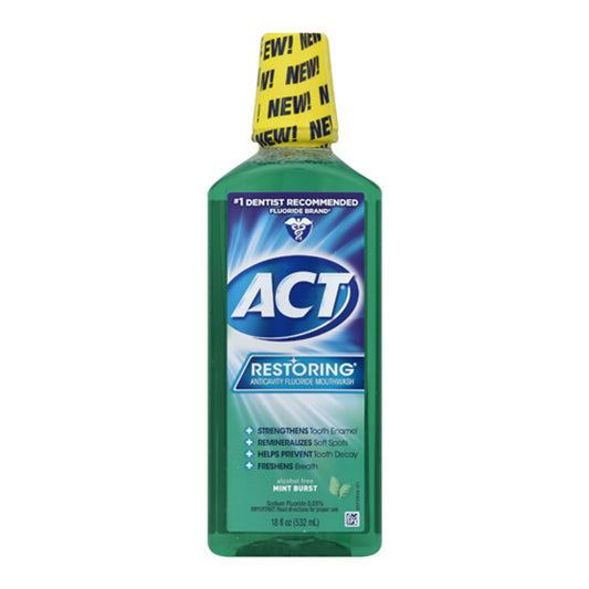 Act Restoring Alcohol-Free AnticaVitamins y Fluoride Mouthwash, Mint Burst, 18 oz