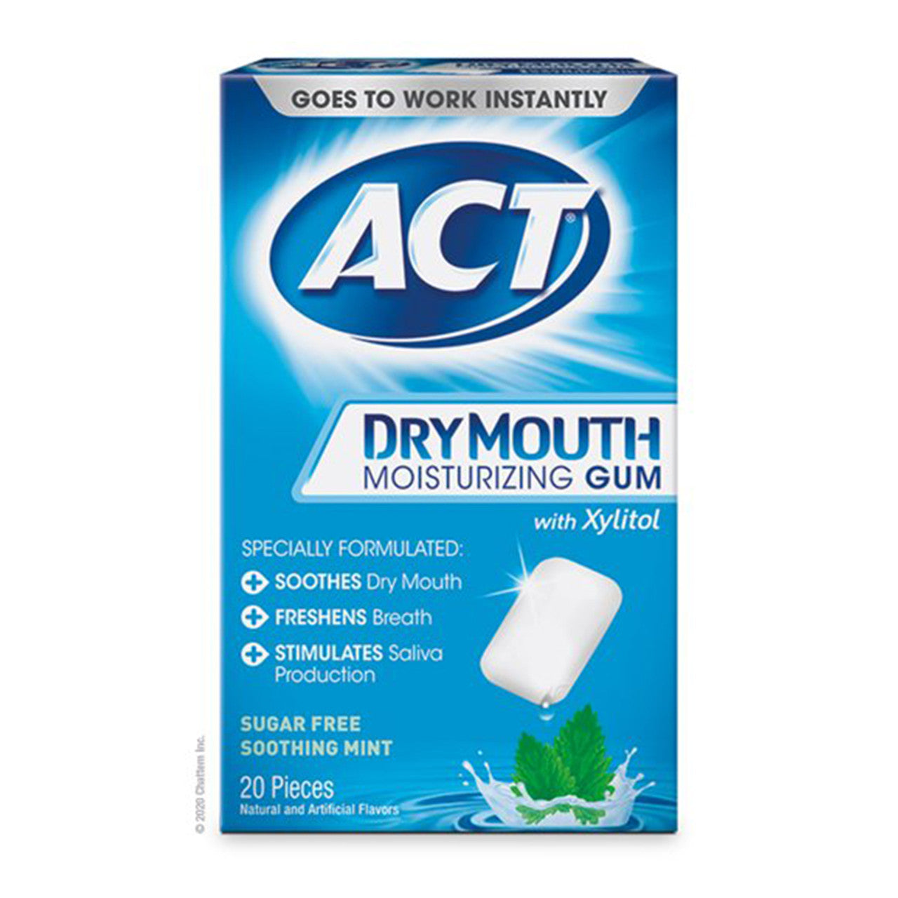 Act Dry Mouth Moisturizing Gum With Xylitol, Soothing Mint, 20 Ea