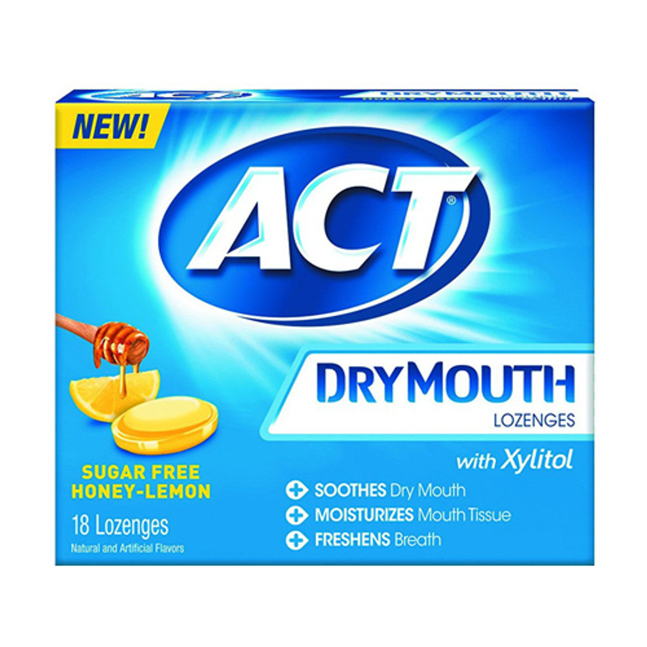 Act Dry Mouth Sugar Free Lozenges With Xylitol, Honey Lemon, 18 Ea