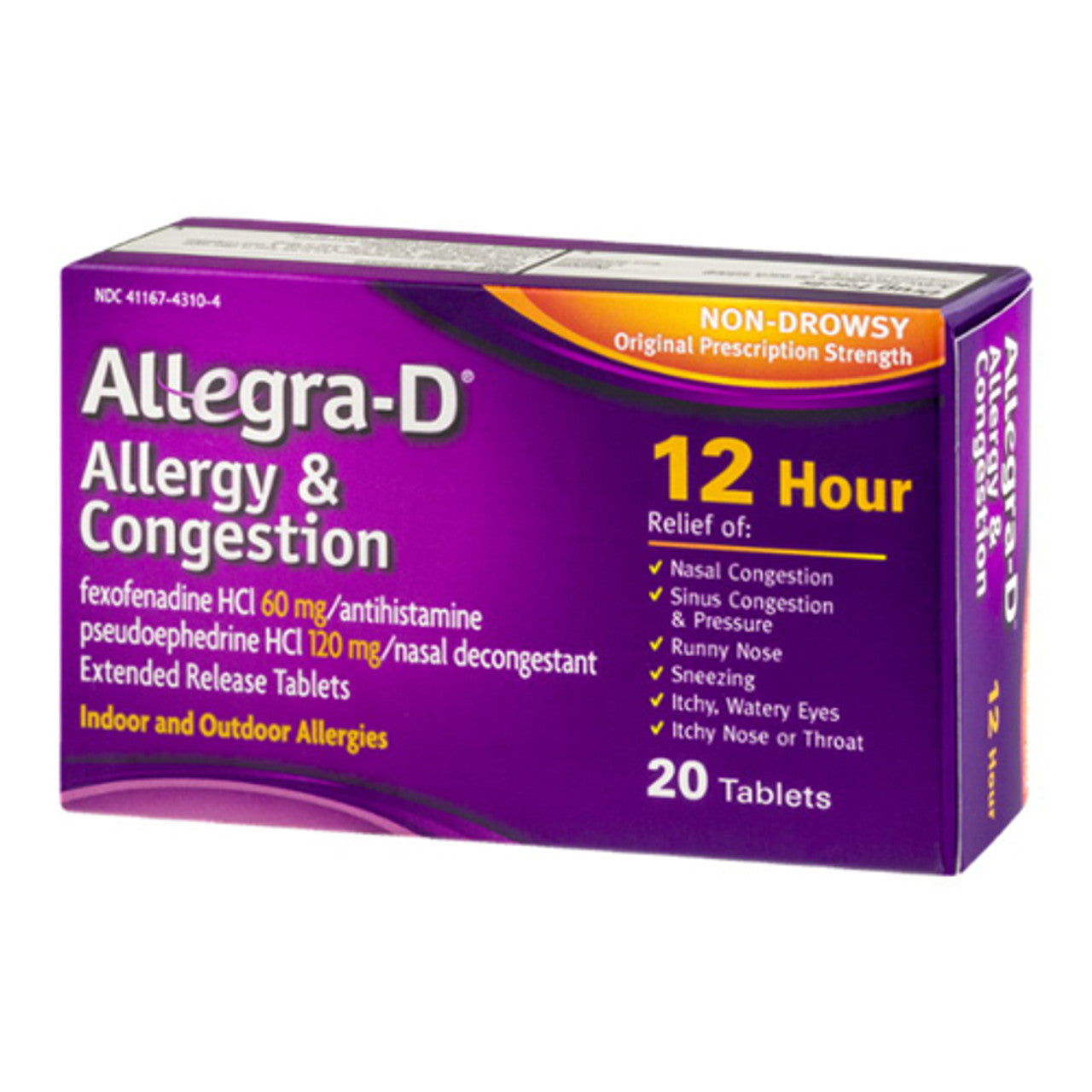 Allegra-D Original Prescription Strength 12-Hour Allergy And Congestion Tablets, 20 Ea