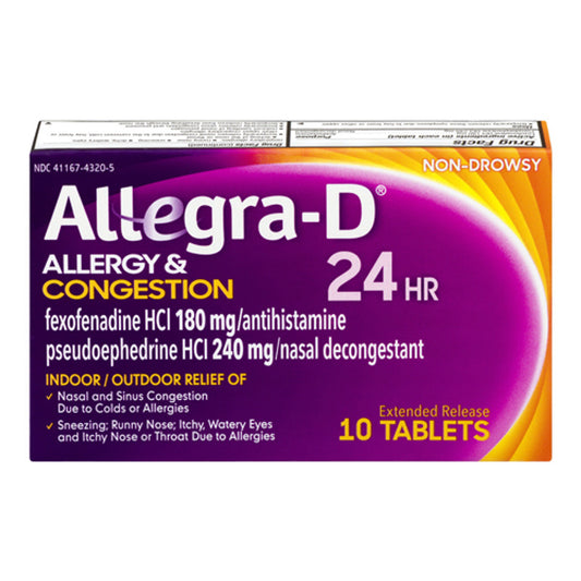 Allegra-D 24 Hour Allergy And Congestion Relief Extended Tablets, 10 Ea