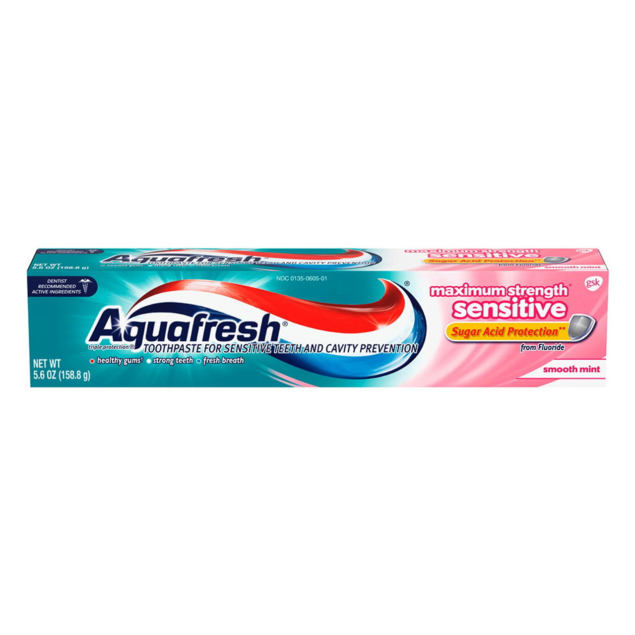 Aquafresh Maximum Strength Sensitive Fluoride Toothpaste, Smooth Mint, 5.6 Oz