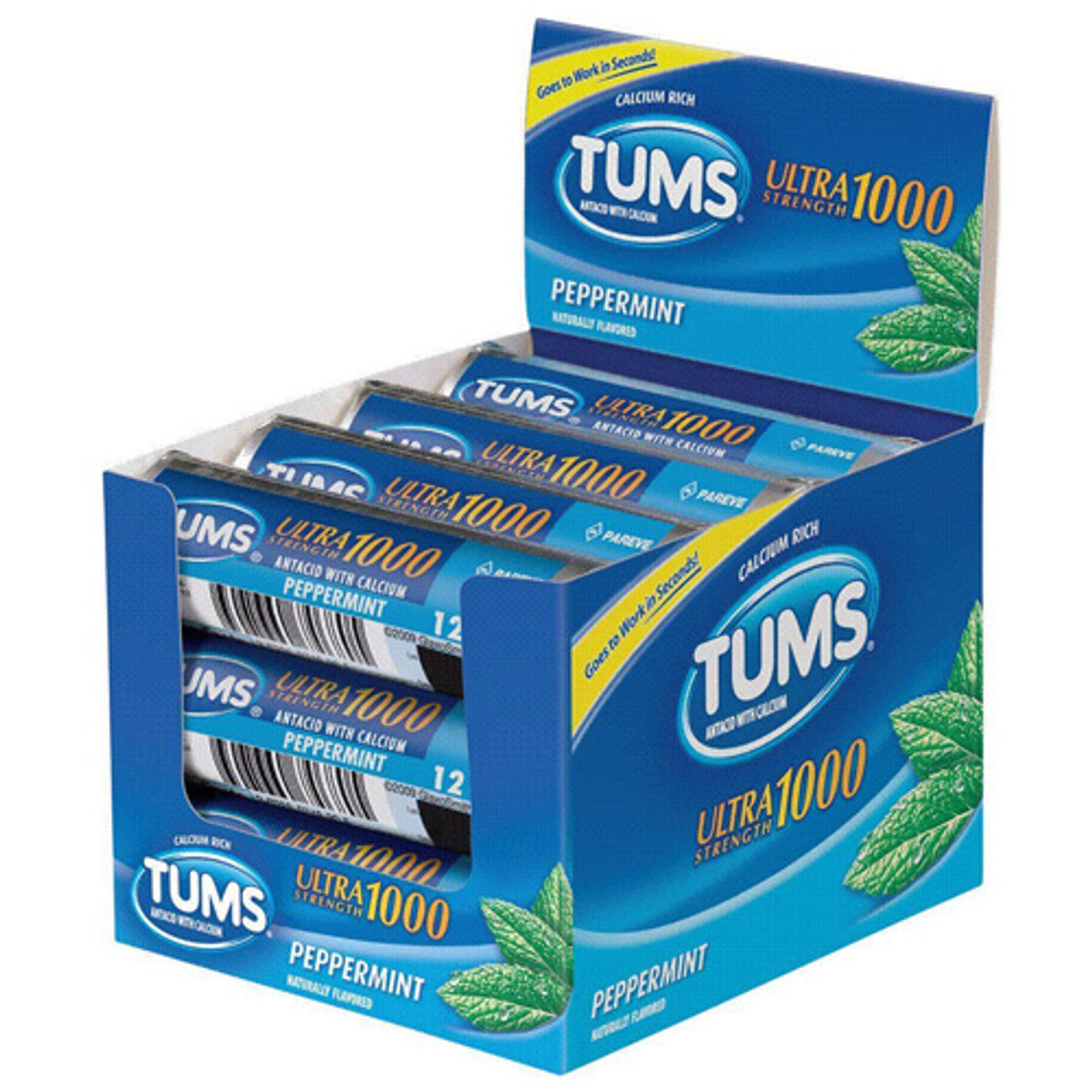 Tums Ultra Strength 1000, Calcium Rich Peppermint - 12 mints per roll, 1 roll