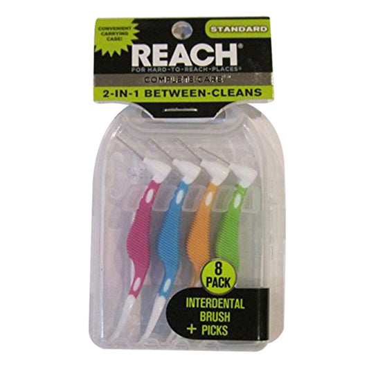 Reach Complete Oral Care Interdental Brush Plus Picks, Standard, 8/Pack