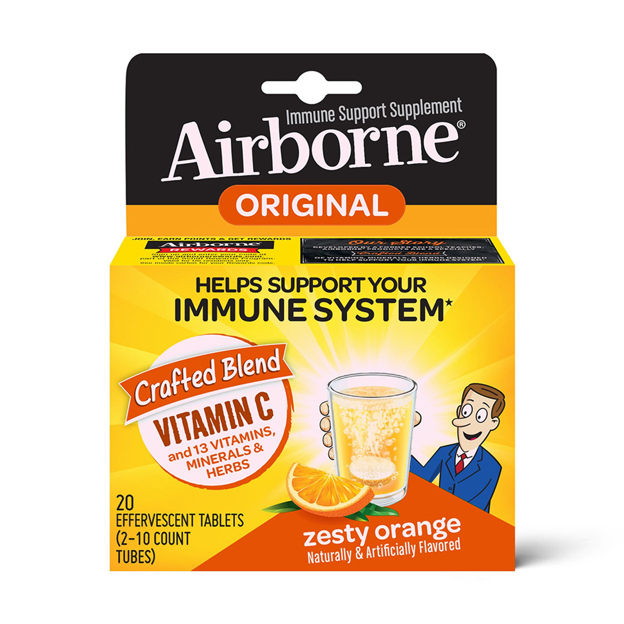 Airborne 1000mg Vitamins amin C With Zinc Effervescent Tablets, Immune Support Orange Flavor, 20 Ct