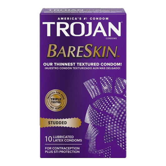 Trojan Studded Bareskin Lubricated Condoms - 10 Ea