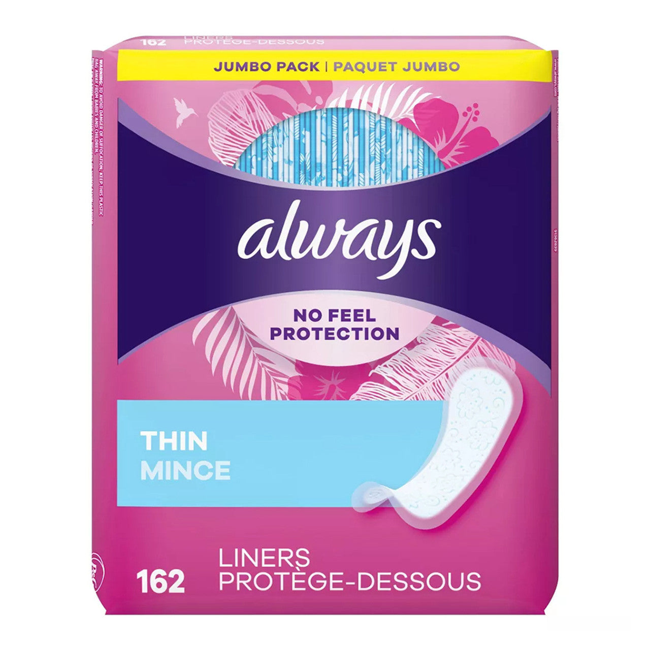 Always Daily Thin Unscented Panty Liners Regular, 162 Ct