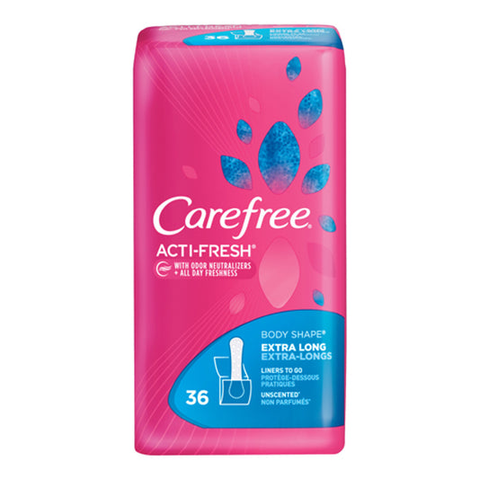 Carefree Acti Fresh Pantiliners Body Shape Extra Long Unscented, 36 Ea