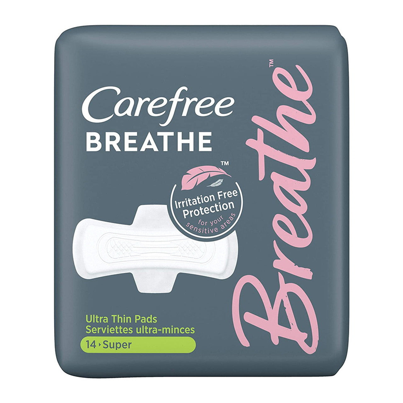 Carefree Breathe Ultra Thin Super Pads with Wings, Irritation-Free Protection, 14 Ea