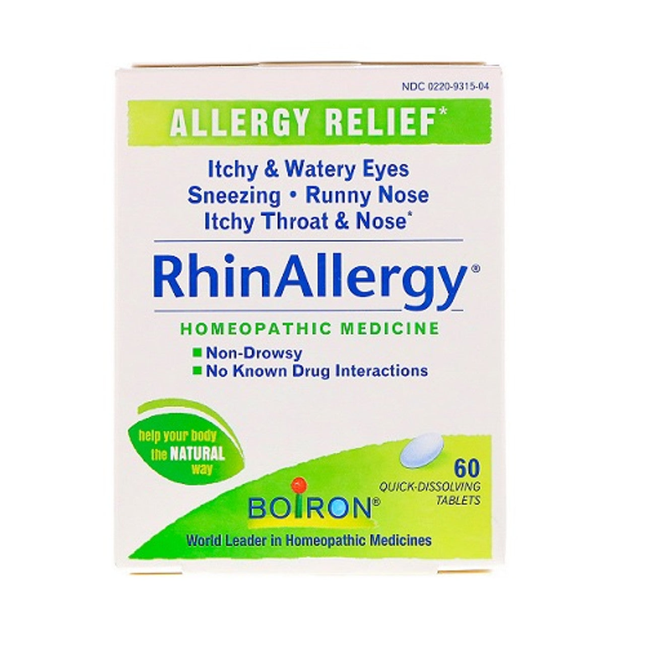 Boiron RhinAllergy Homeopathic Allergy Relief Quick Dissolving Tablets, 60 Ea