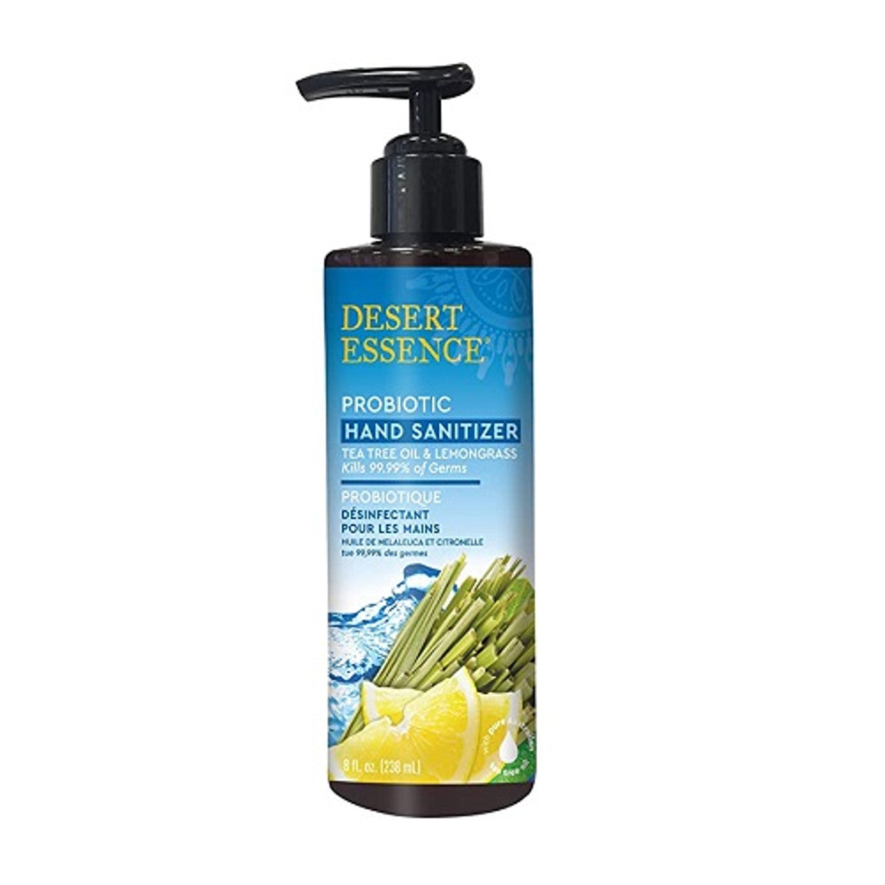 Desert Essence Probiotics Hand Sanitizer with Lemongrass and Tea Tree Oil, 8 Oz