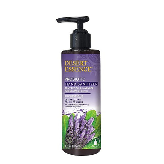 Desert Essence Probiotics Hand Sanitizer Lavender and Tea Tree Oil, 8 Oz