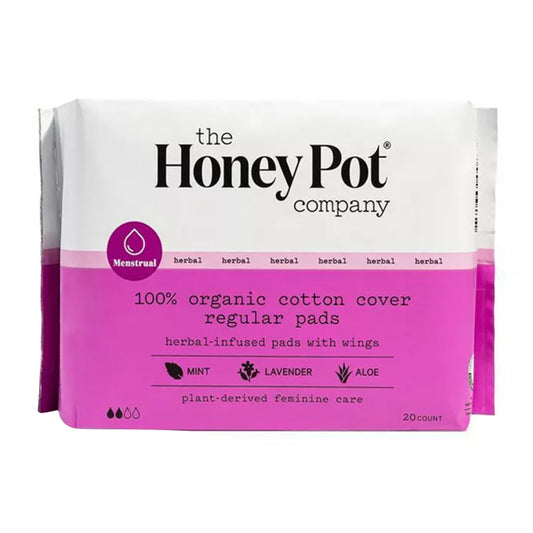 The Honey Pot Company Herbal Regular Pads with Wings, Organic Cotton Cover, 20 Ct