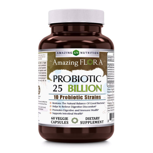 Amazing Flora Probiotic 25 Billion with 10 Best Probiotics Capsules - 120 Ea