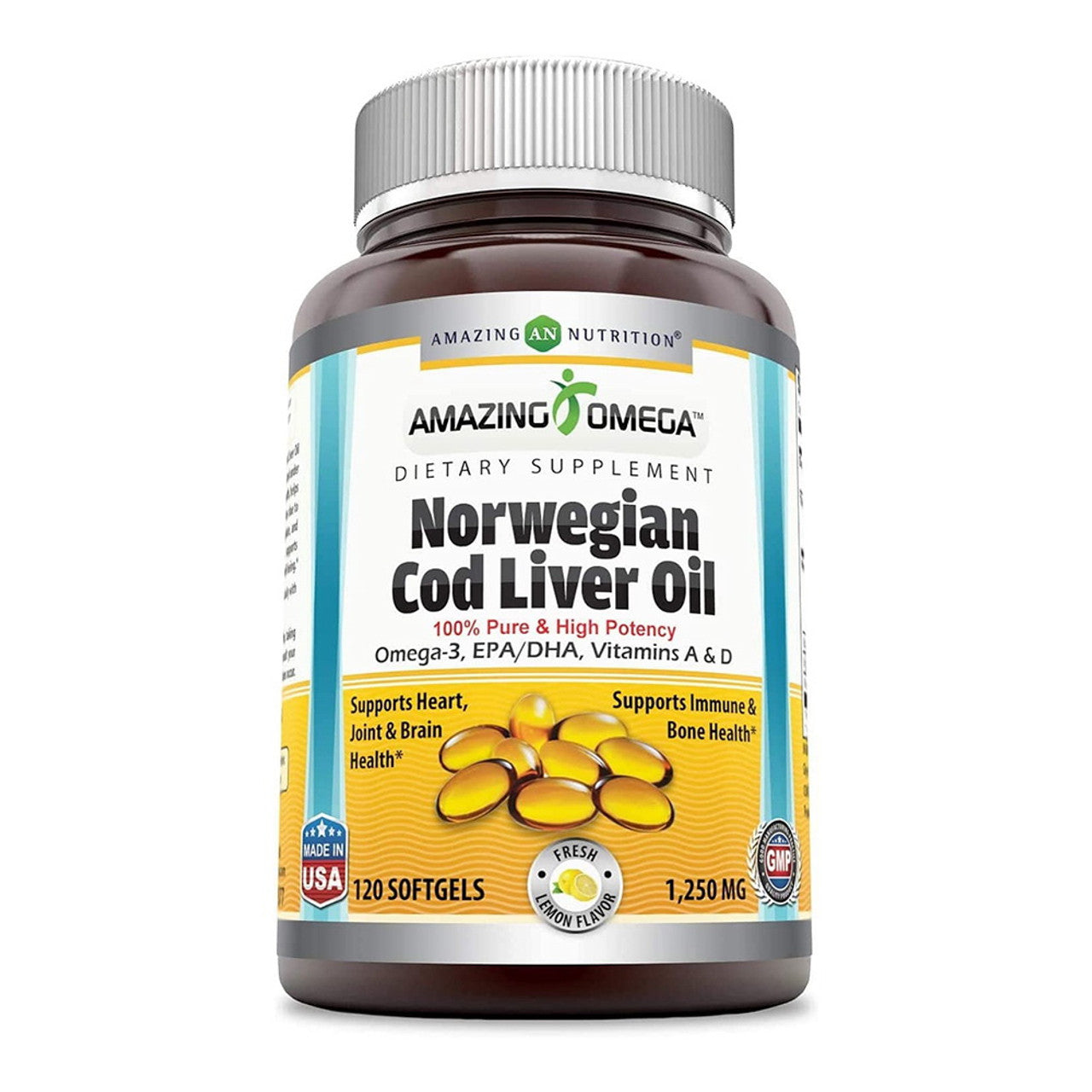 Amazing Omega Norwegian Cod Liver Oil 1250mg Softgels (Orange), 120 Ea