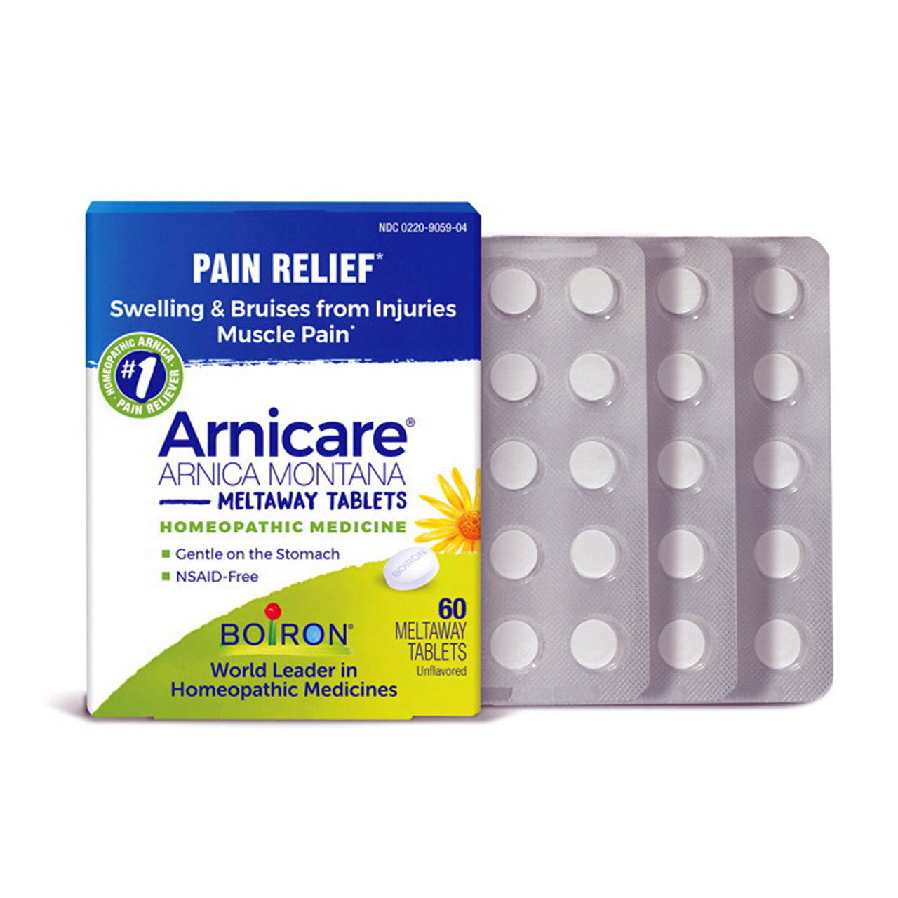 Boiron Arnicare Arnica Homeopathic Meltaway Tablets for Pain Relief, 60 Ea