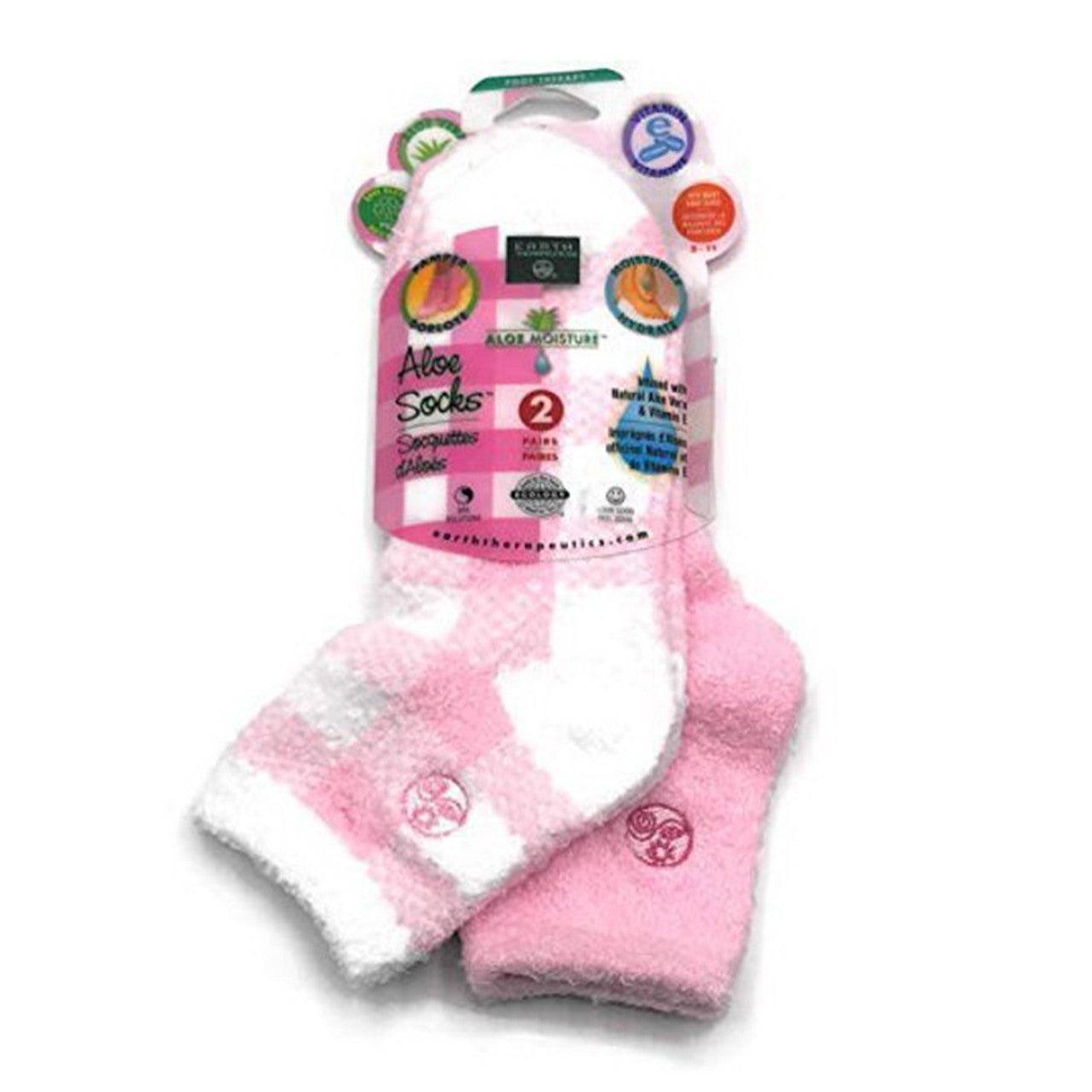 Earth Therapeutics Aloe Infused Moisturizing Socks Pink Plaid, 2 Pair