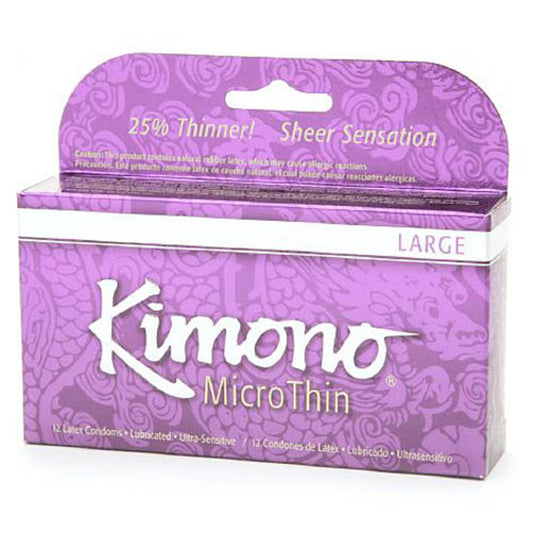 Kimono Micro Thin Lubricated Latex Condom, Large - 12 Ea