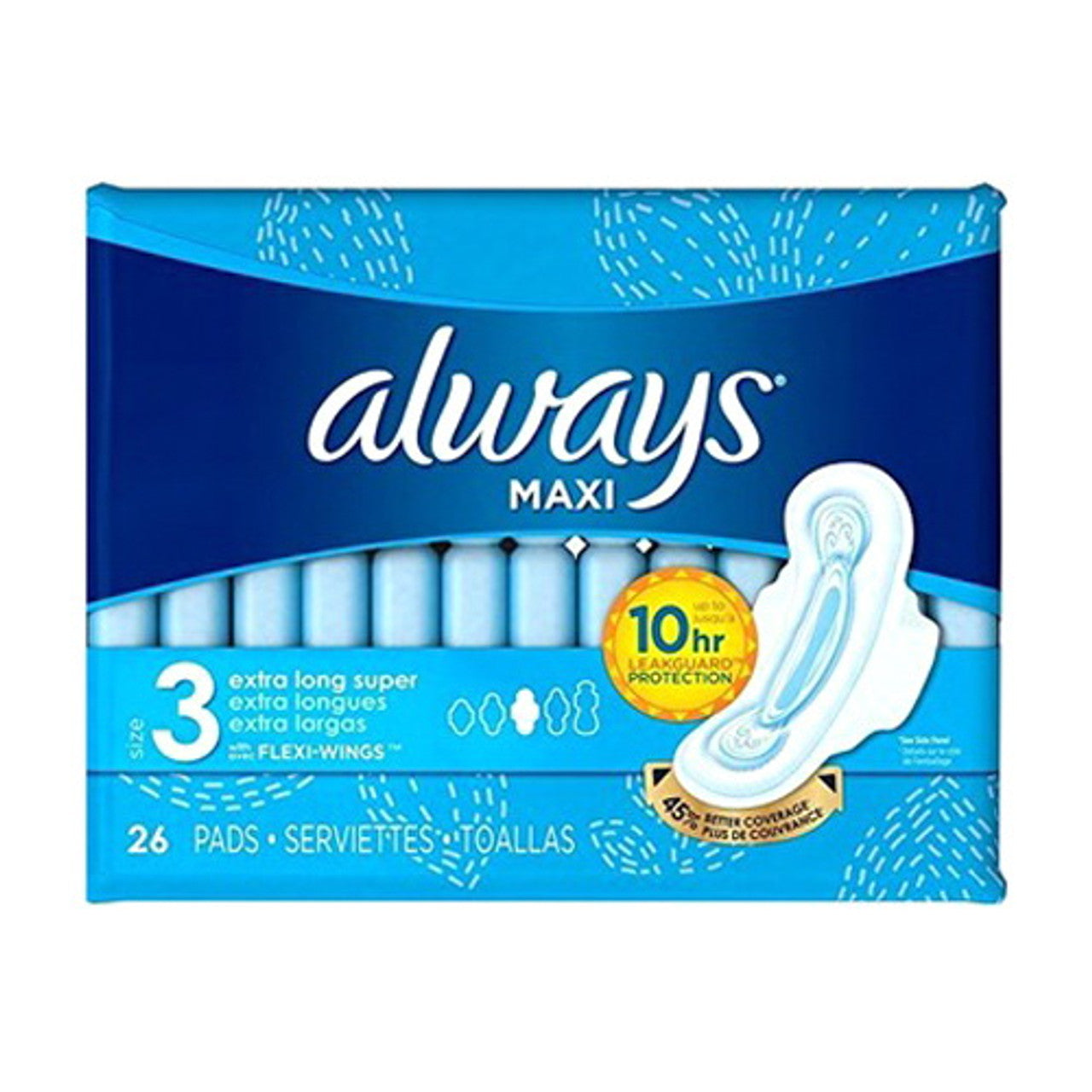 Always Maxi Size 3 Extra Long Super Pads With Wings, Unscented, 24 Ea, 6 Pack