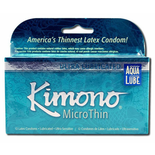 Kimono Micro Thin W/Aqua Lube Condoms ,Ultra Sensitive - 12 Ea