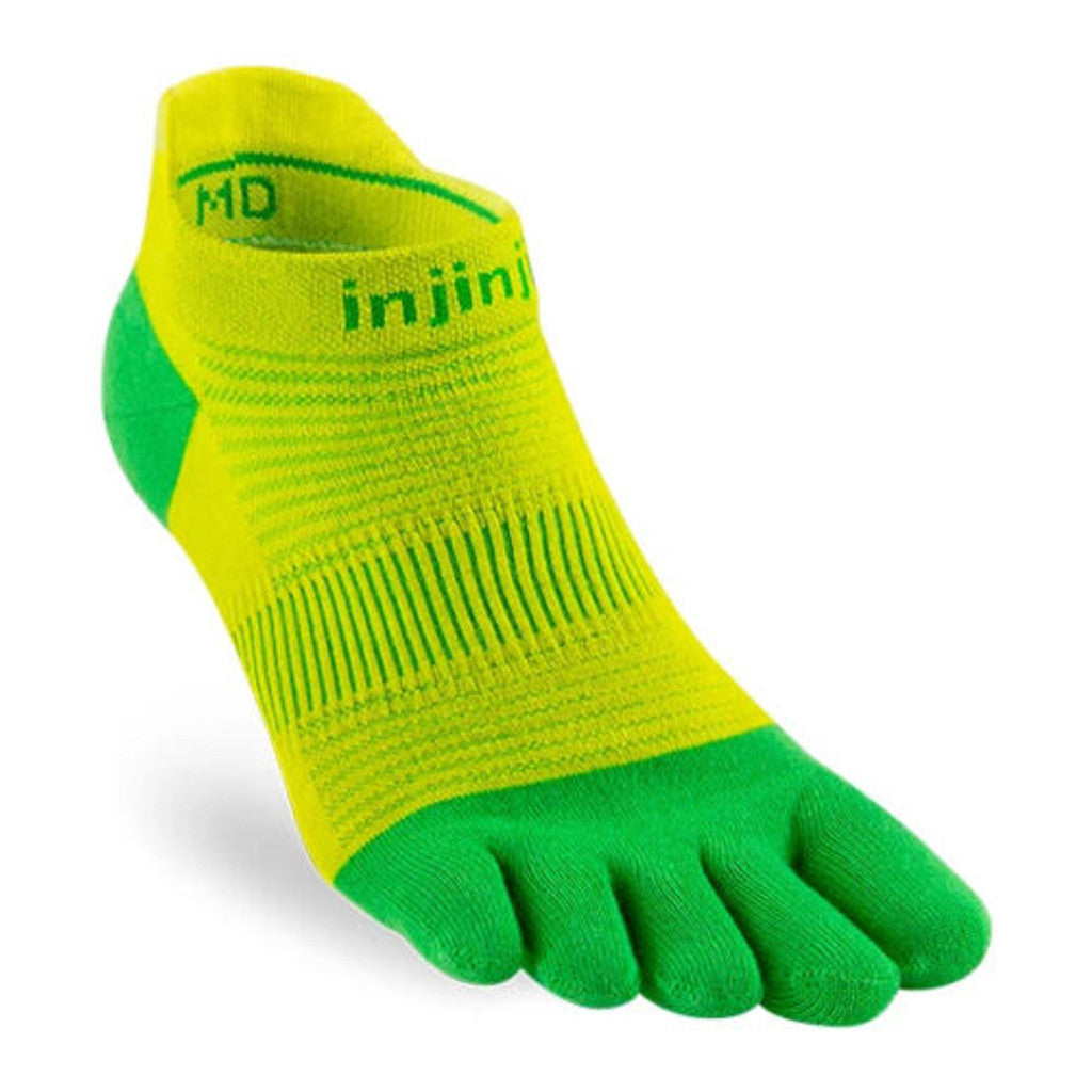 Injinji Unisex Run Lightweight No-Show Socks in Green Clover Size: Large