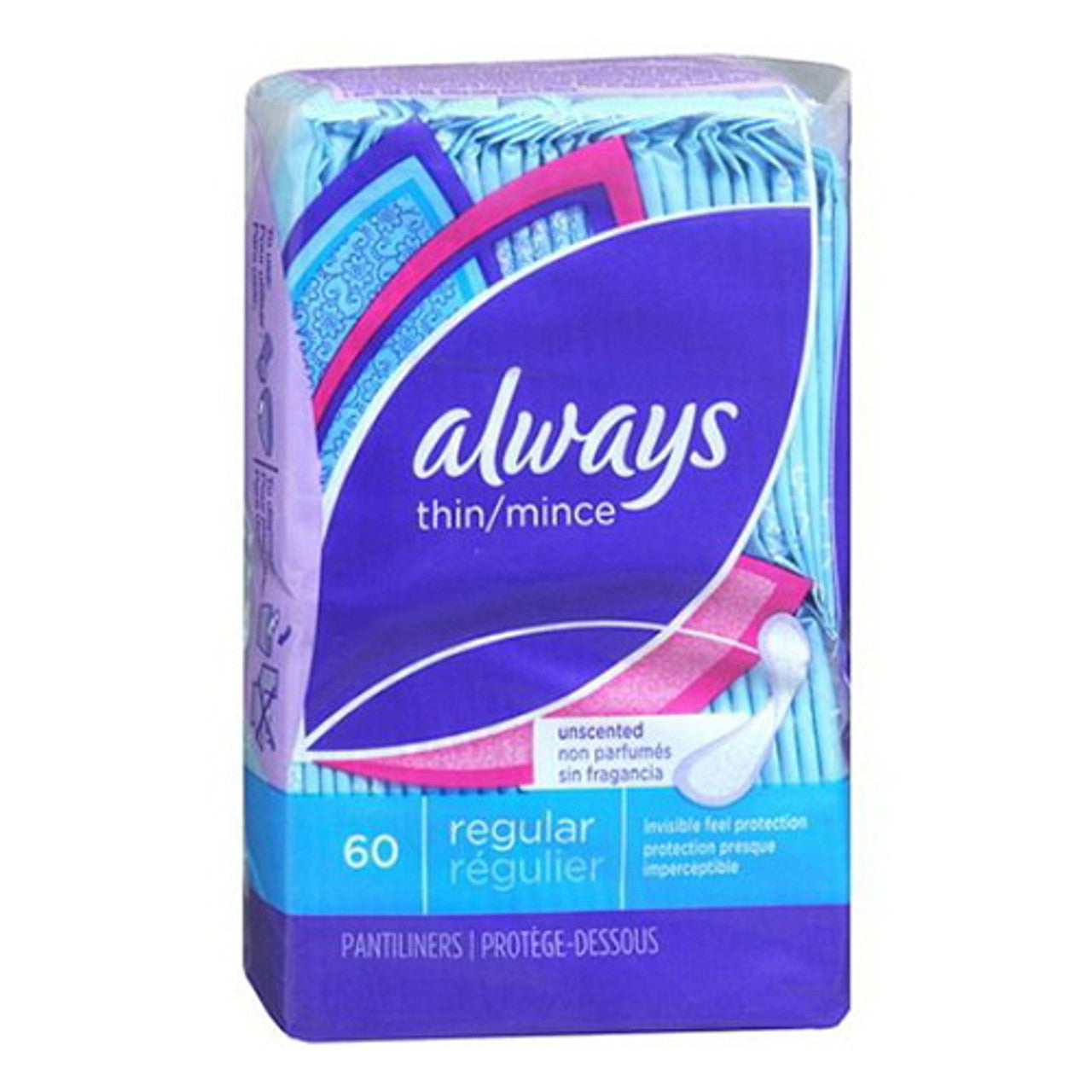 Always Incredibly Thin Daily Liners, Regular - 60 Ea, 12 Pack