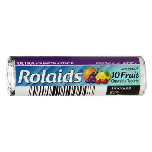 Rolaids Ultra Strength Antacid Chewables, Assorted Fruit - 10 Ea Roll