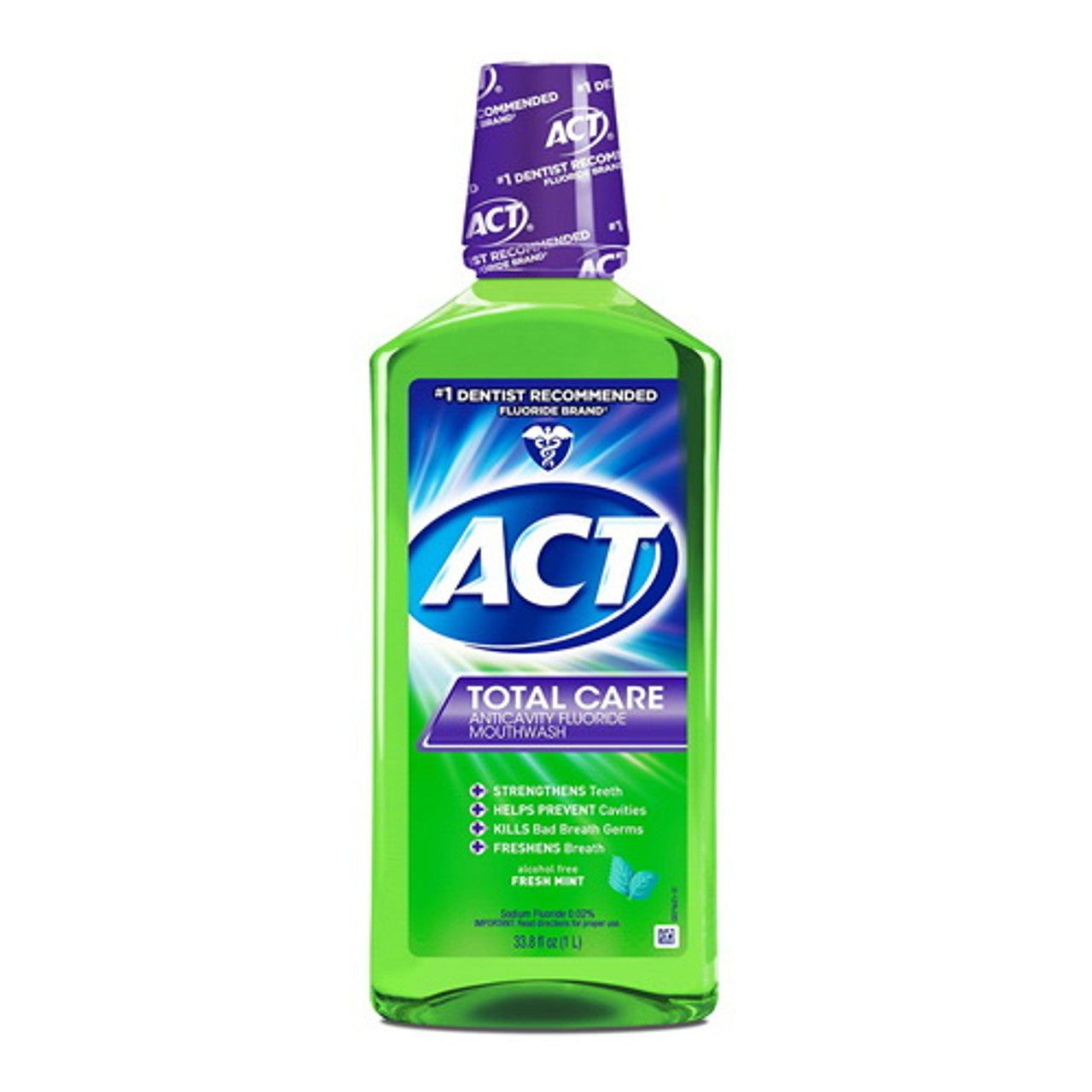 Act Total Care AnticaVitamins y Fluoride Fresh Mint Rinse, Alcohol Free - 33.8 Oz