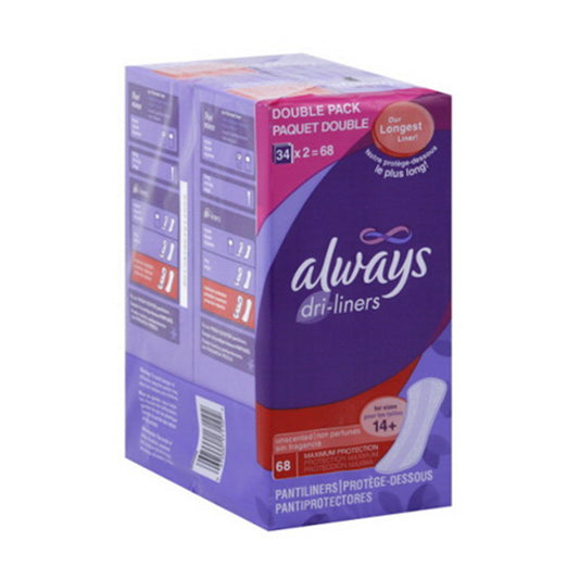 Always Pantiliner Max Protection Extra Long Dri-Liners Unscented, Size 14 Plus - 68 Ea