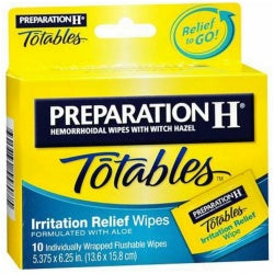 Pack of 6-PREPARATION H Totables Hemorrhoidal Wipes with Witch Hazel, 10 Ct