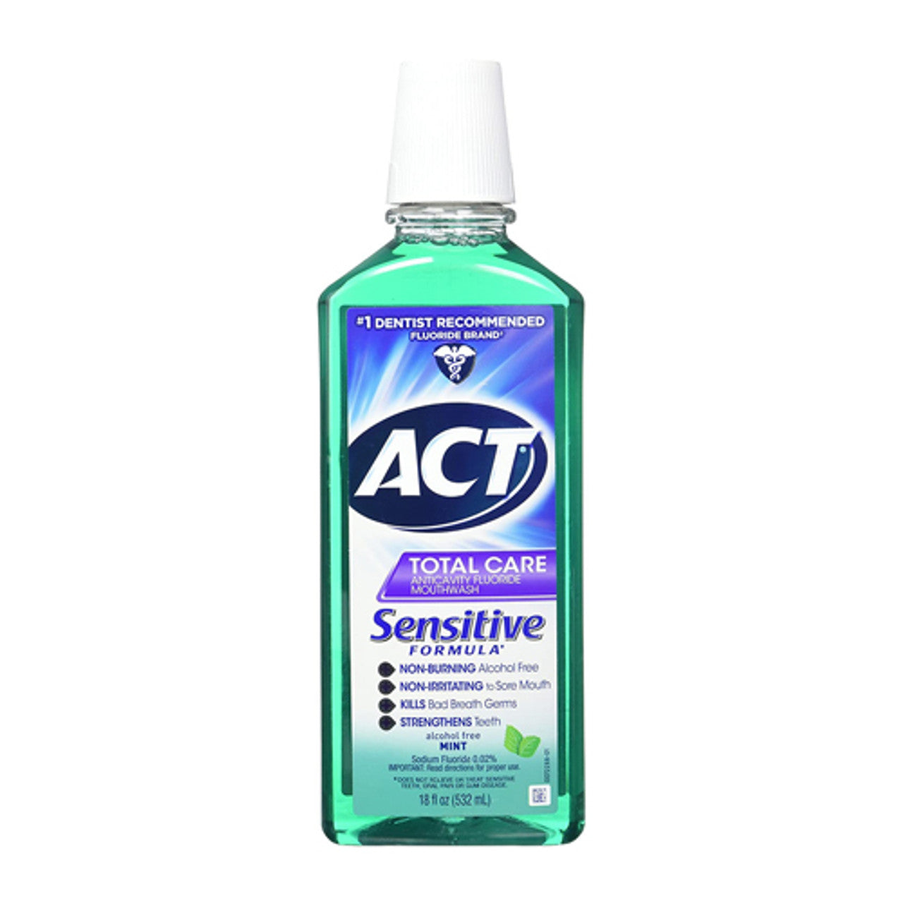 Act Total Care AnticaVitamins y Fluoride Mouthwash Sensitive Formula, Mild Mint - 18 Oz