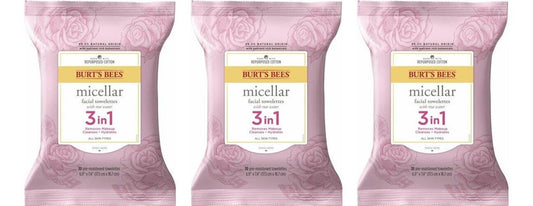 BL Burts Bees Towelettes Micellar 3 In 1 Rose Water 30 Ct (3 Pieces)