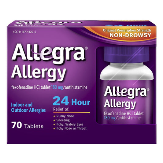 Allegra 24 Hour Indoor And Outdoor Allergy Relief Fexofenadine 180 Mg Tablets - 70 Ea