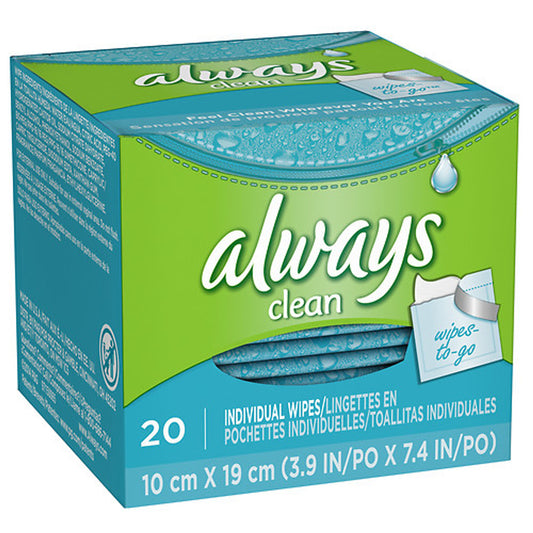 Always Feminine Individual Wipes-To-Go Of 10 cm X 19 cm, Unscented - 20 Ea