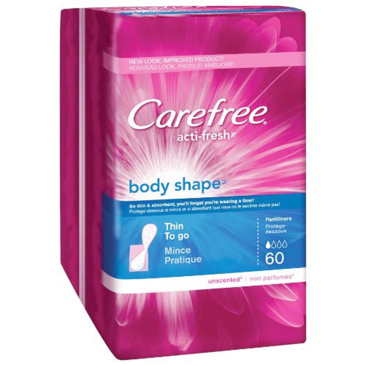 Carefree body shape thin unscented pads, to go - 60 ea